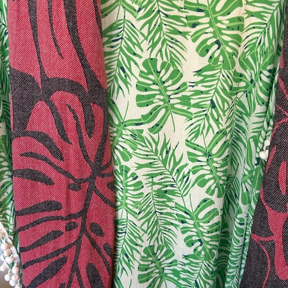 MONSTERA Christmas Red + Bright Green Leaf Set of 3 Coverup + Wrap Scarf + Belt - Picture 9 of 14